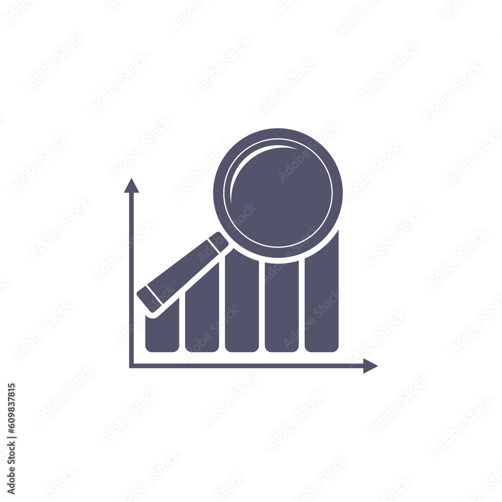 Poster magnifying glass and data analysis icon isolated on transparent background