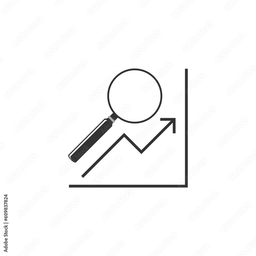 Poster magnifying glass and data analysis icon isolated on transparent background