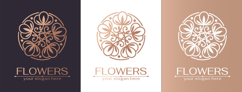 Flower logo. Cotton flower in a circle. Cotton flower. Logo in trendy linear style for clothing, hotel, cosmetics logo.