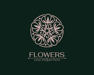 Flower logo. Cotton flower in a circle. Cotton flower. Logo in trendy linear style for clothing, hotel, cosmetics logo.