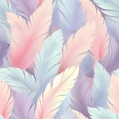 Luxury, delicate and tender seamless pattern background with elegant pink feathers. AI illustration. Boho style texture. For textile, fashion, fabric, wrapping paper, card.