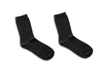 Black cotton socks mockup for design on white background. 3d rendering.