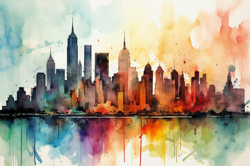 Fototapeta na wymiar Watercoler new york skyline. AI generative