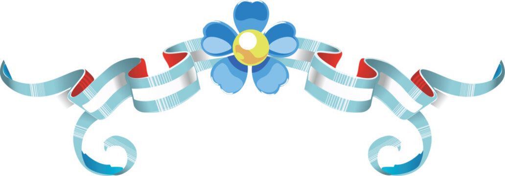 Argentinian flag design with blue and yellow flower drawn in the traditional Buenos Aires style of Fileteado Porteno and vectorized.