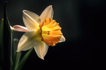 Fototapeta na wymiar Portrait daffodil flower Isolated on black AI Generative