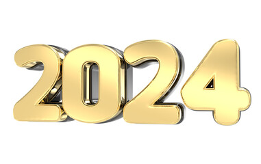 Happy New Year Number 2024 Gold 3D Render
