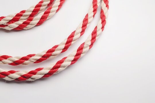Twisted red and white thread twine on white background. Generative AI