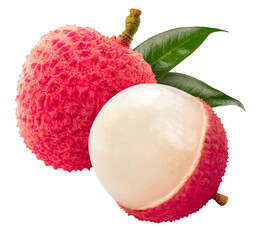 Red Lychee fruit on white background, Fresh Red Lychee or Litchi chinensis fruit on White...