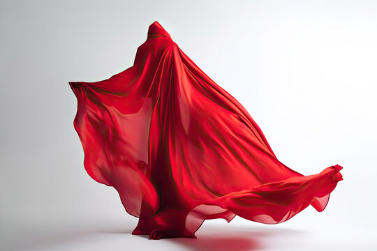 Red cape or curtain isolated on a white background. The concept of a superpower. Generative AI
