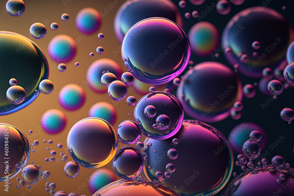Poster bubbles background with psychedelic colors. surreal wallpaper with curvy organics circle shapes. gen