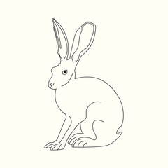 Continuous one line drawing of Easter Bunny. Cute rabbit silhouette with ears in simple minimalistic style for spring design greeting card and web banner. Editable stroke. Linear Vector illustration.