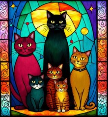 Сat Family Portrait, cute kittens, bright lights, Generative AI Art Illustration 03
