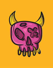 Illustration of Skull in pop art style