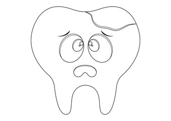 Coloring Page of Decayed Tooth Cartoon Character