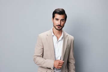 businessman man business copyspace handsome happy suit male portrait background smiling beige