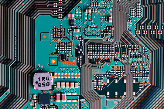 Electronic circuit board close up.	