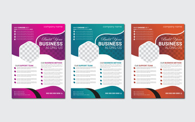 set of corporate business flyer template with three different colors.