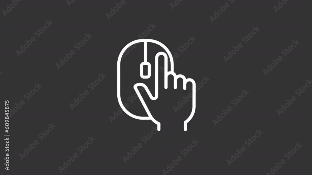 Poster working online white icon animation. animated line hand with computer mouse. pressing button. seamle