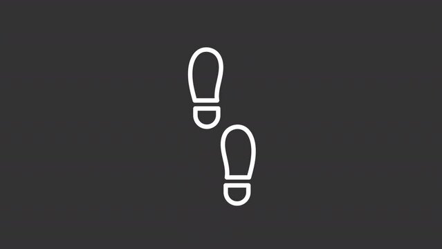 Animated footsteps white line icon. Shoe prints animation. Walking exercise. Keep going. Seamless loop HD video with alpha channel, transparent background. Motion graphic design for night mode