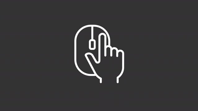 Working online white icon animation. Animated line hand with computer mouse. Pressing button. Seamless loop HD video with alpha channel, transparent background. Motion graphic design for night mode