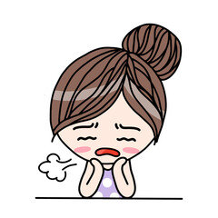 Korean cute girls character in dot purple dress cartoon.