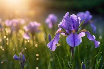 Portrait iris flower with light exposure AI Generative