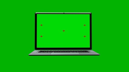 Realistic laptop with empty screen isolated on green screen background. Chromakey.