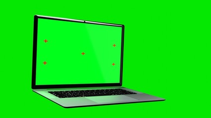Realistic laptop with empty screen isolated on green screen background. Chromakey.