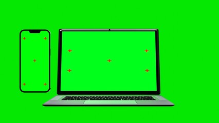Realistic laptop with empty screen isolated on green screen background. Chromakey.