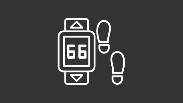 Animated jogging devices white icons. Turn on music, pedometer and start running line animation. Seamless loop HD video with alpha channel, transparent background. Motion graphic design for night mode