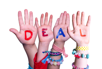 Children Hands Building Word Deal, Isolated Background
