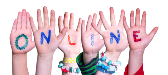 Children Hands Building Word Online, Isolated Background