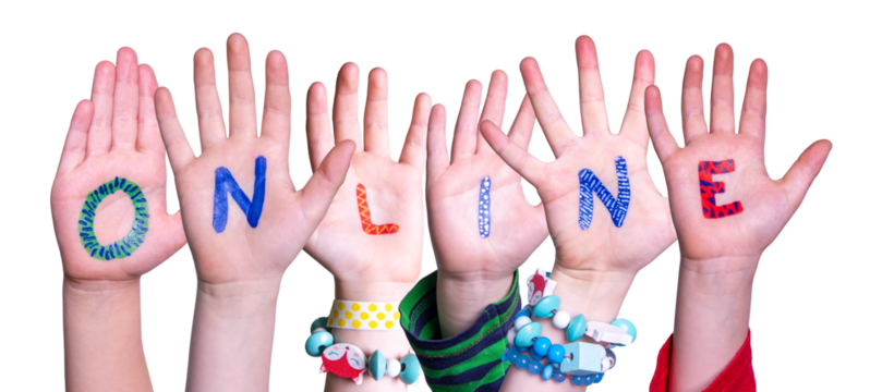 Children Hands Building Word Online, Isolated Background