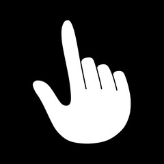 コンピュータのマウスカーソル、指差す、人間の右手、白色、黒背景