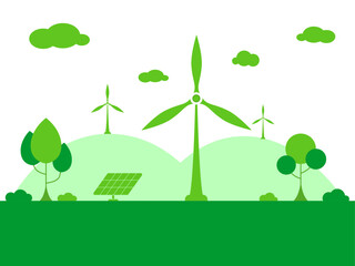 Green energy Eco Ecology and Windmill energy concept. Design for vector, illustration, wind energy, clean power, wind, nature, windmill.