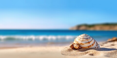 Beautiful shells on the beach with light exposure AI Generative