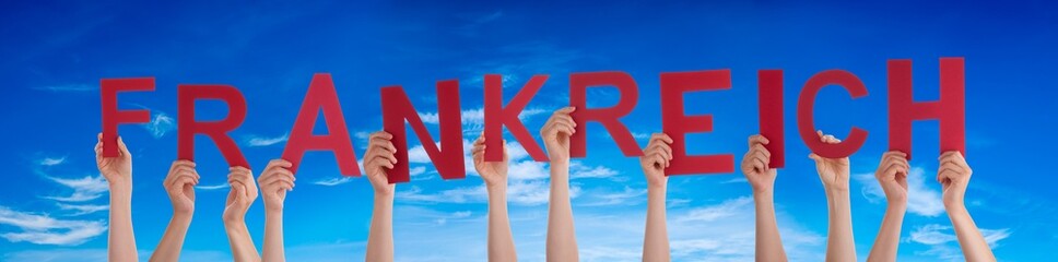 People Hands Building Word Frankreich Means France, Blue Sky