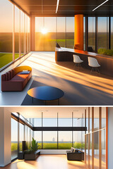 Aesthetic interiors and office spaces. Generative AI
