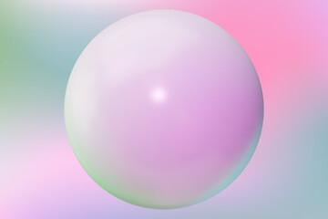 3d plastic abstract light mint, pink banner. Blurred saturated gradient background with pearl. 3d glossy ball with place for your text. Glass bubble object. Vector stock volume backdrop illustration