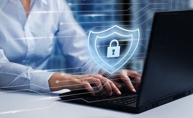 Cyber, personal data, privacy and information security. Internet networking  protection security system concept. Padlock icon on tech code background.