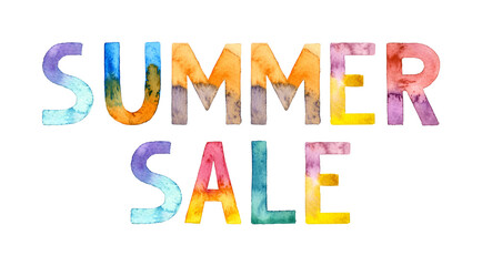 Watercolor hand drawn lettering isolated. Handwritten message. Summer sale. Can be used as a print on bags, for cards, banner or poster.