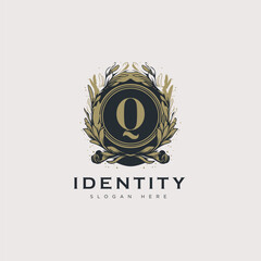 Initial Q letter luxury beauty flourishes ornament golden monogram logo art