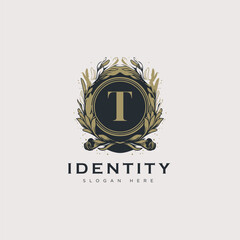 Initial T letter luxury beauty flourishes ornament golden monogram logo art