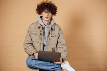 Young business man working on laptop