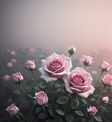 Pink roses, gray foggy background, Generative AI Art Illustration 01