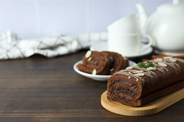 Concept of delicious sweet food - cake roll