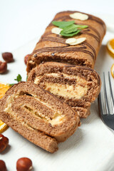 Concept of delicious sweet food - cake roll