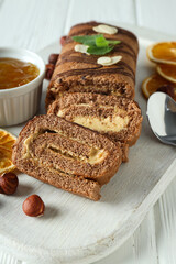 Concept of delicious sweet food - cake roll