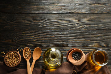 Concept of ingredients for cooking - Sunflower oil