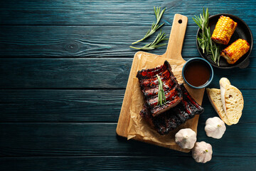 Tasty fried food - barbecue ribs, tasty fried meat